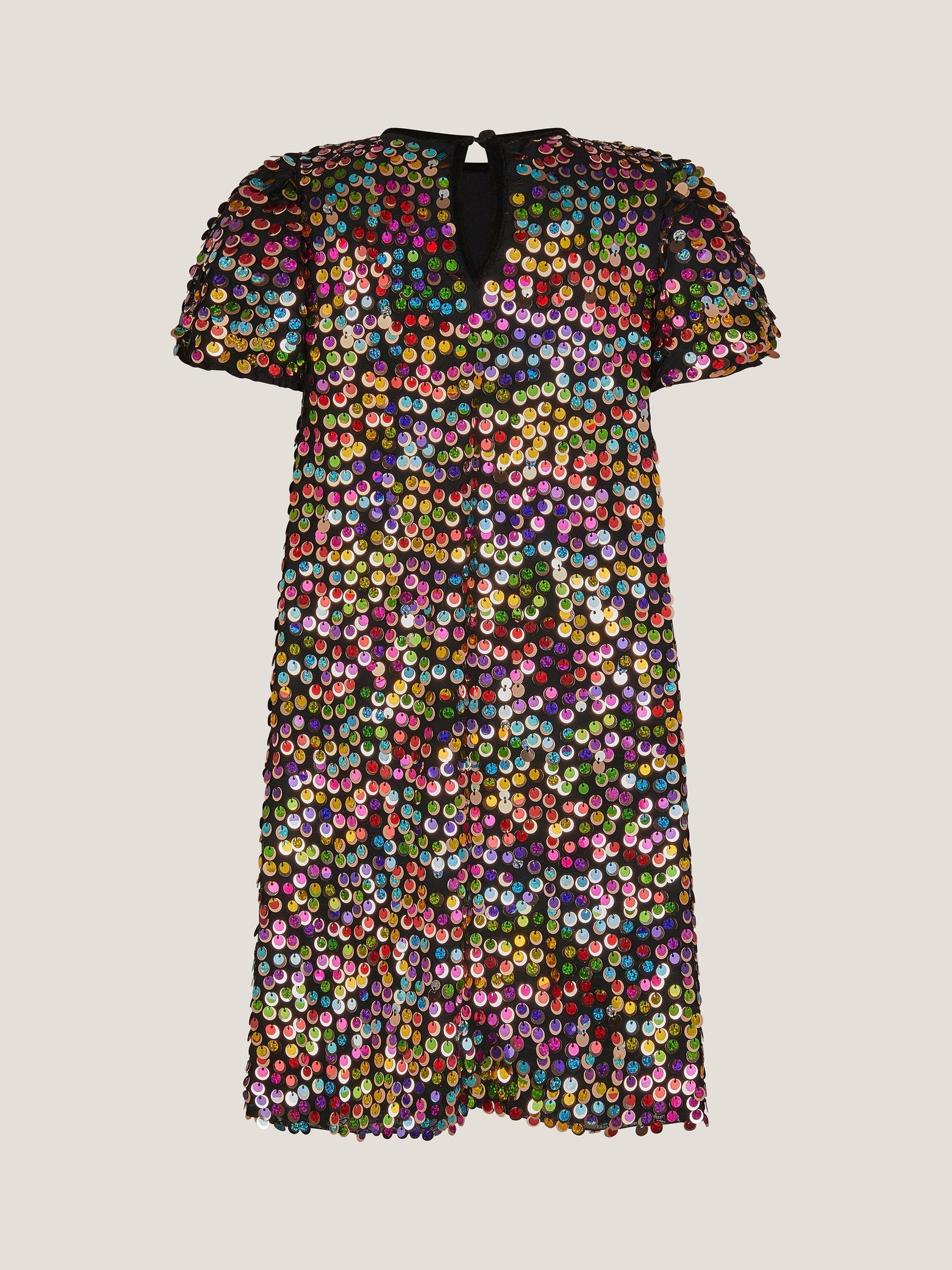 Product image 3 of 4, which shows Monsoon Kids' Rainbow Sequin Dress, Multi, 4 years