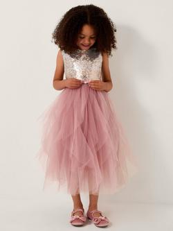 Monsoon Kids' Tulle Sleeveless Ruffle Dress, Dusky Pink, Dusky Pink