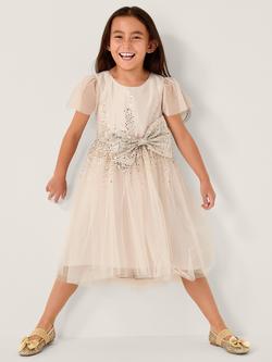 Monsoon Kids' Samara Short Sleeved Sequin Dress, Gold, Gold