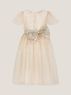 Monsoon Kids' Samara Short Sleeved Sequin Dress, Gold - view 2, Gold