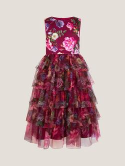 Monsoon Kids' Scuba Sleeveless Floral Dress, Red - view 2, Red