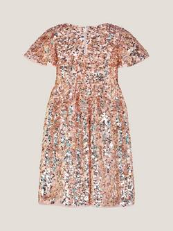 Monsoon Kids' Sequin Party Dress, Gold - view 2, Gold