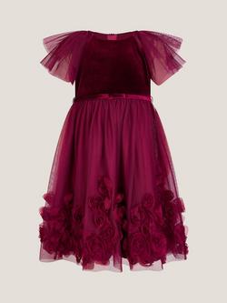Monsoon Kids' Velvet and Tulle 3D Rose Dress, Burgundy - view 2, Burgundy