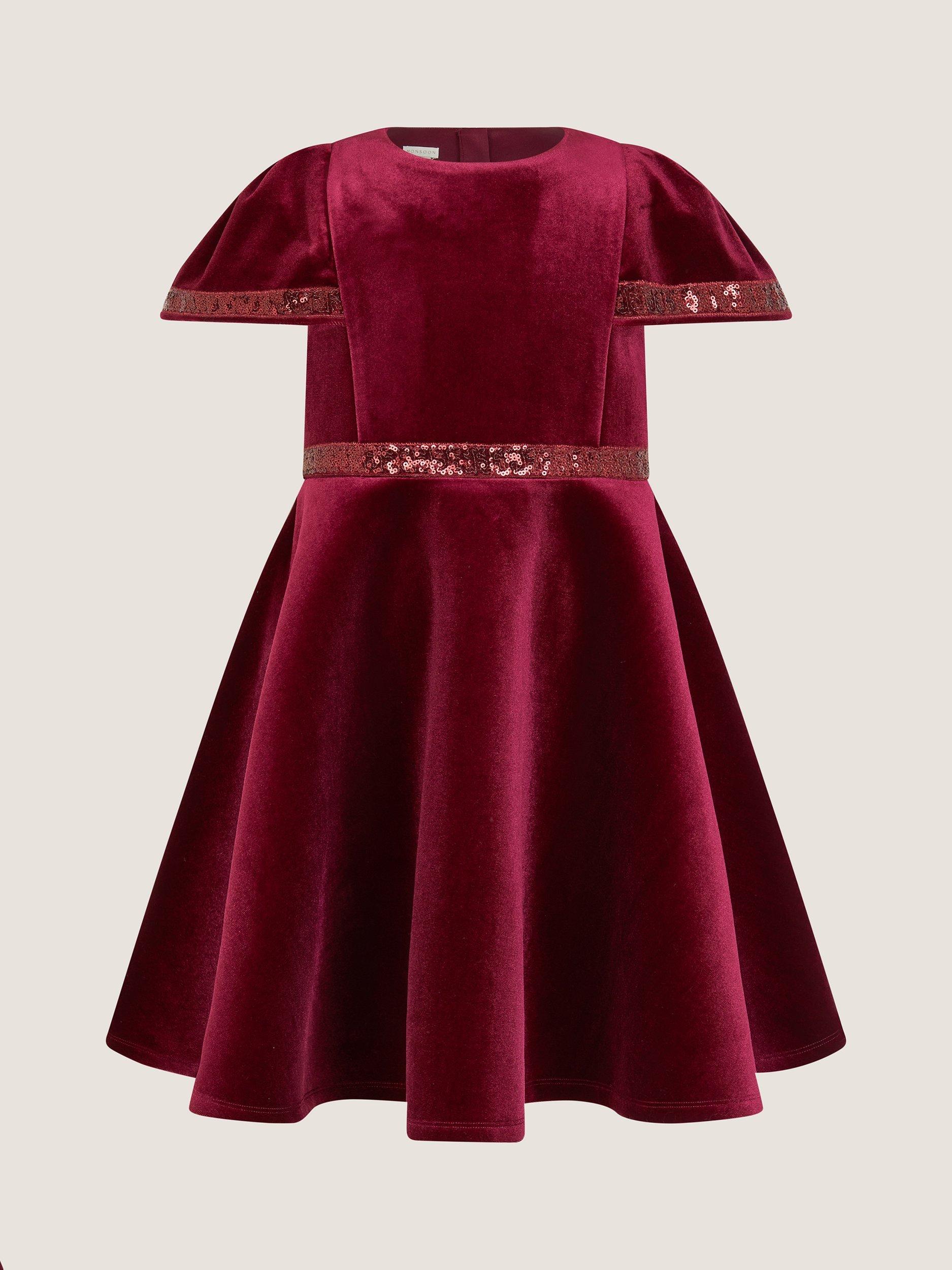 Product image 2 of 4, which shows Monsoon Kids' Viola Short Sleeved Dress, Red, 3 years