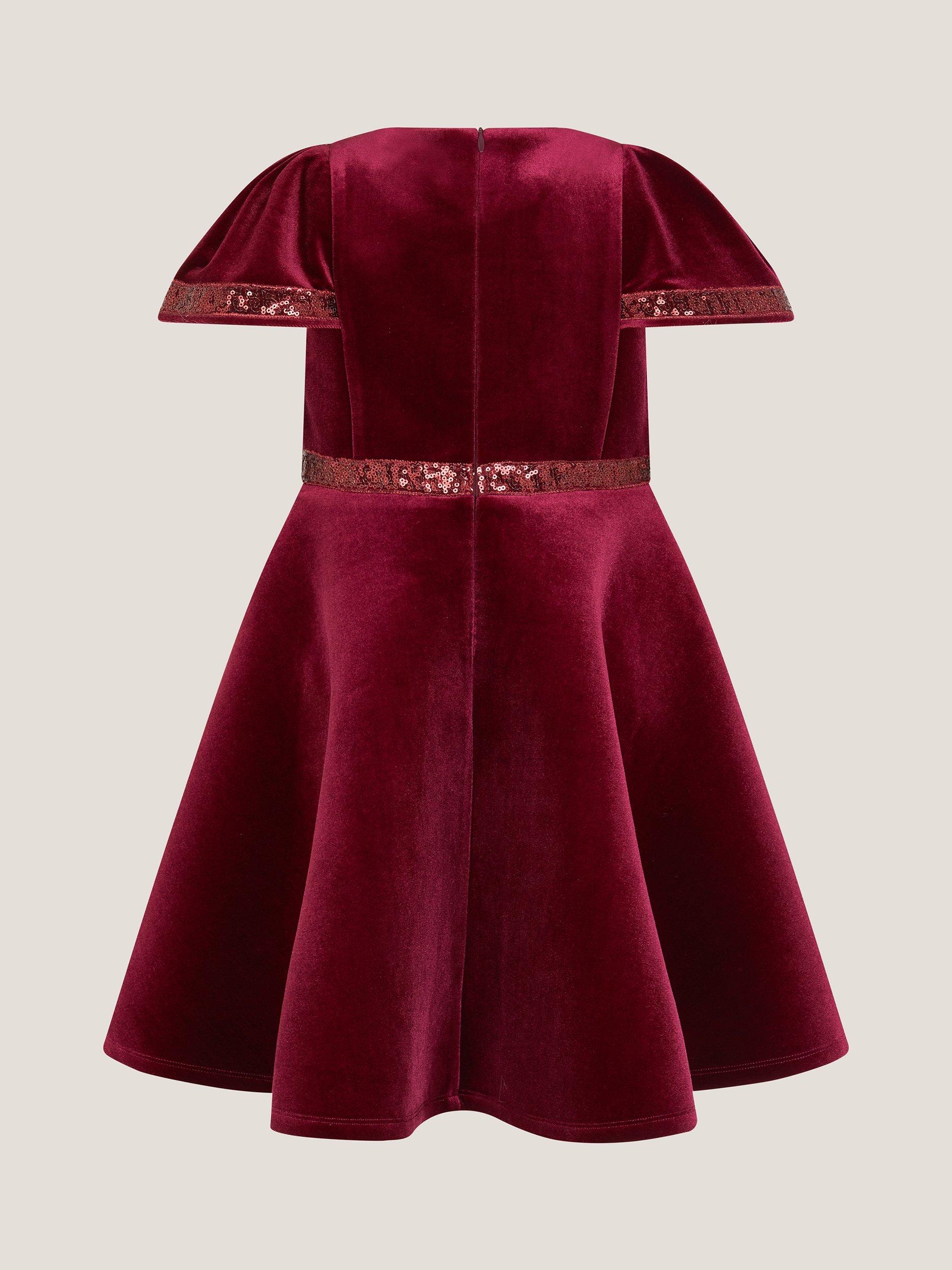 Product image 3 of 4, which shows Monsoon Kids' Viola Short Sleeved Dress, Red, 3 years