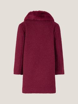 Monsoon Kids' Boucle Floral Embroidered Coat, Burgundy - view 2, Burgundy