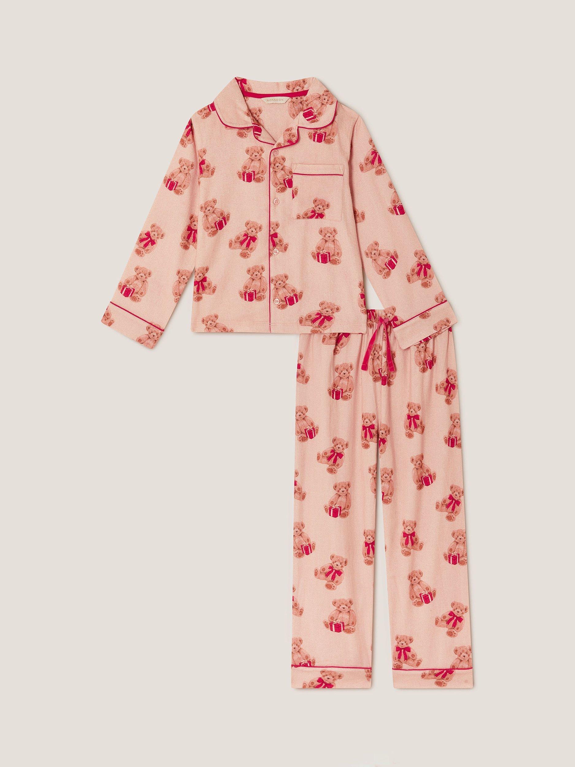 Product image 2 of 5, which shows Monsoon Kids' Cotton Christmas Teddy Bear Pyjamas, Cream, 12-18 months