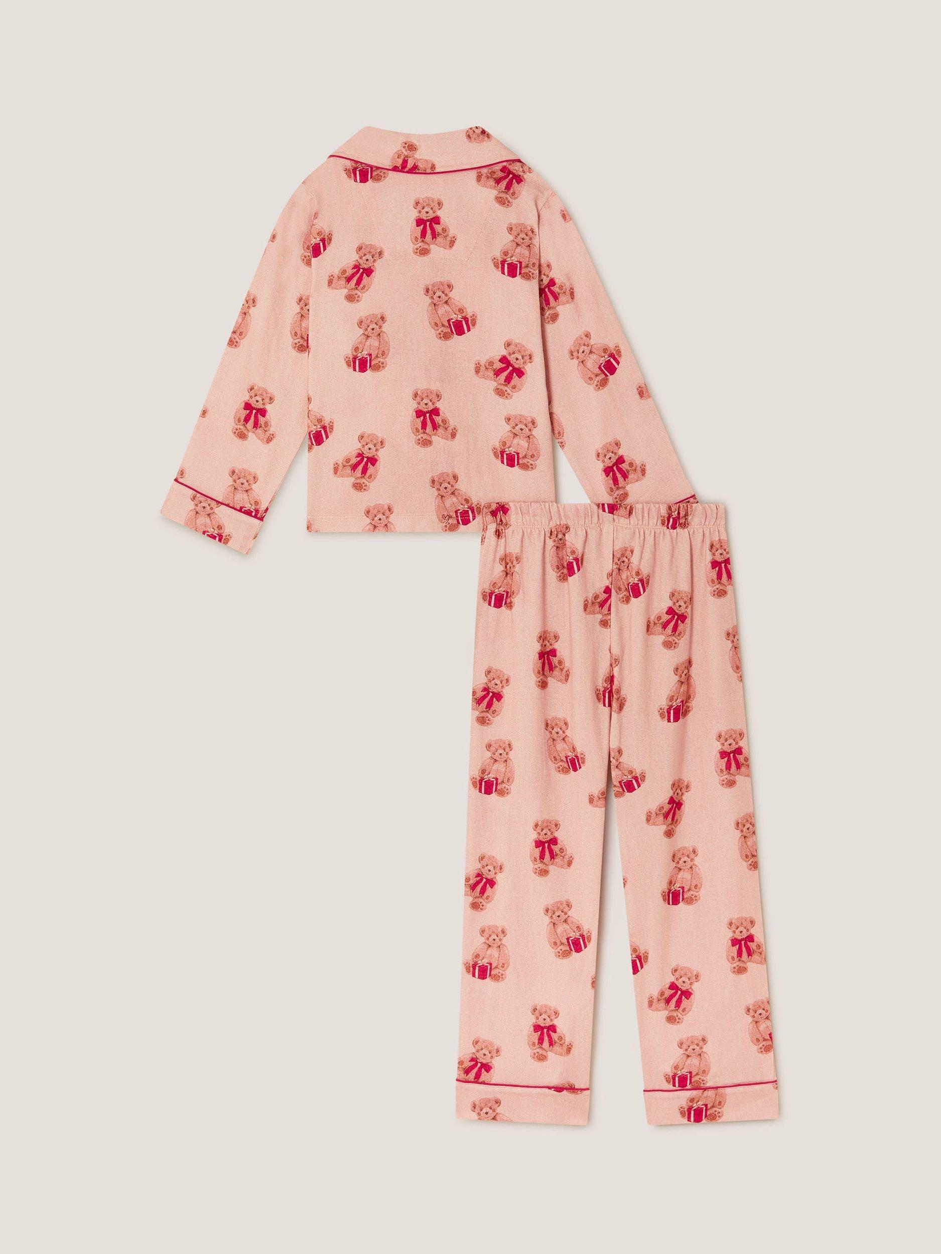 Product image 3 of 5, which shows Monsoon Kids' Cotton Christmas Teddy Bear Pyjamas, Cream, 12-18 months