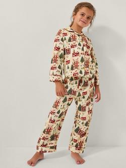 Monsoon Kids' Cotton Long Sleeved Christmas Pyjamas, Cream/Multi, Cream/Multi