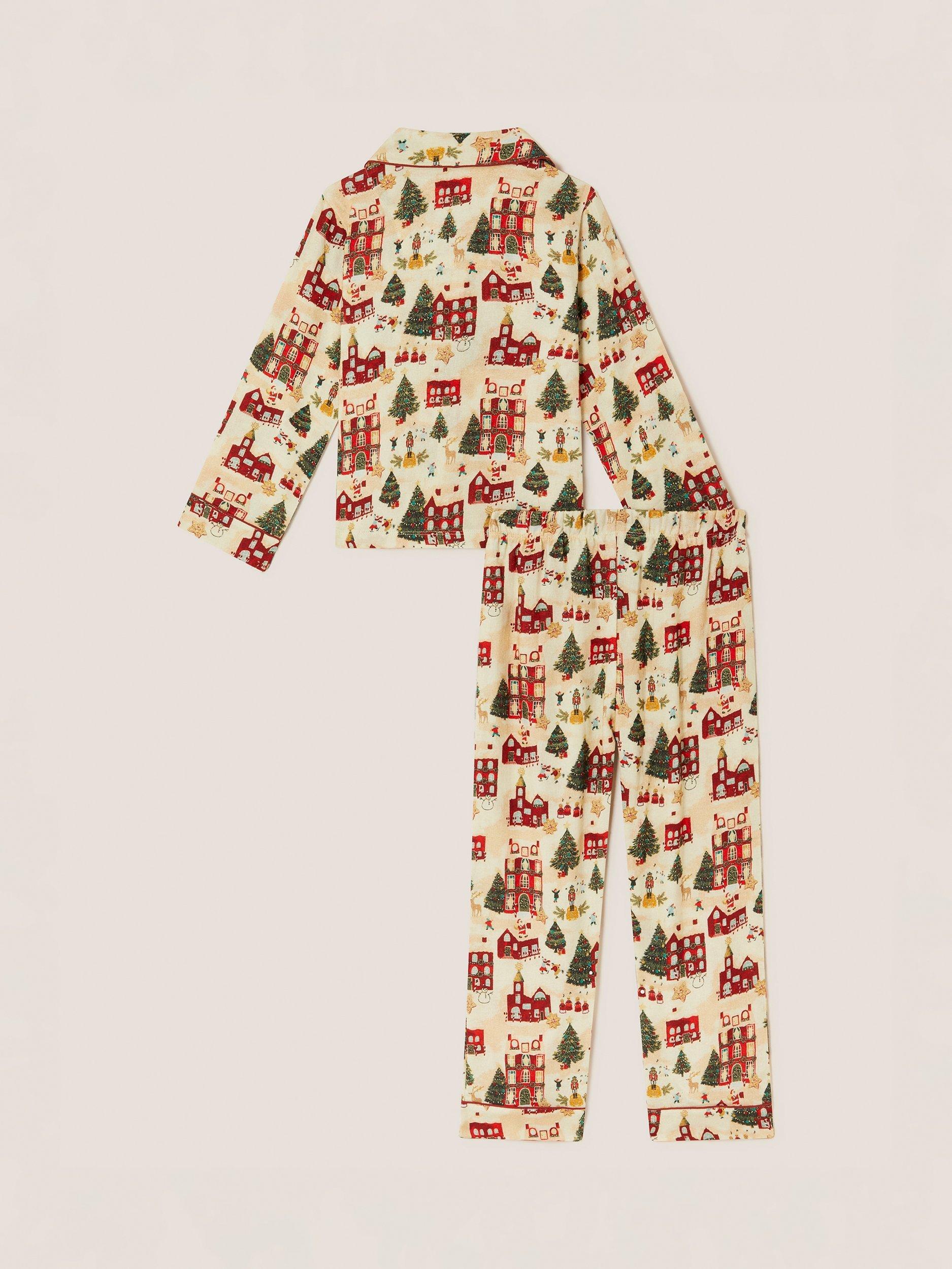 Product image 3 of 5, which shows Monsoon Kids' Cotton Long Sleeved Christmas Pyjamas, Cream/Multi, 3-4 years
