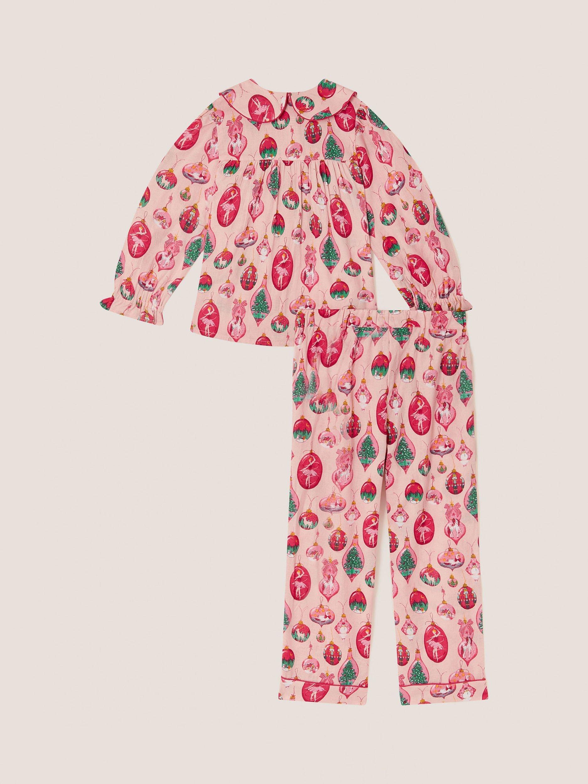 Product image 3 of 5, which shows Monsoon Kids' Christmas Bauble Pyjama Set, Pink, 3-4 years