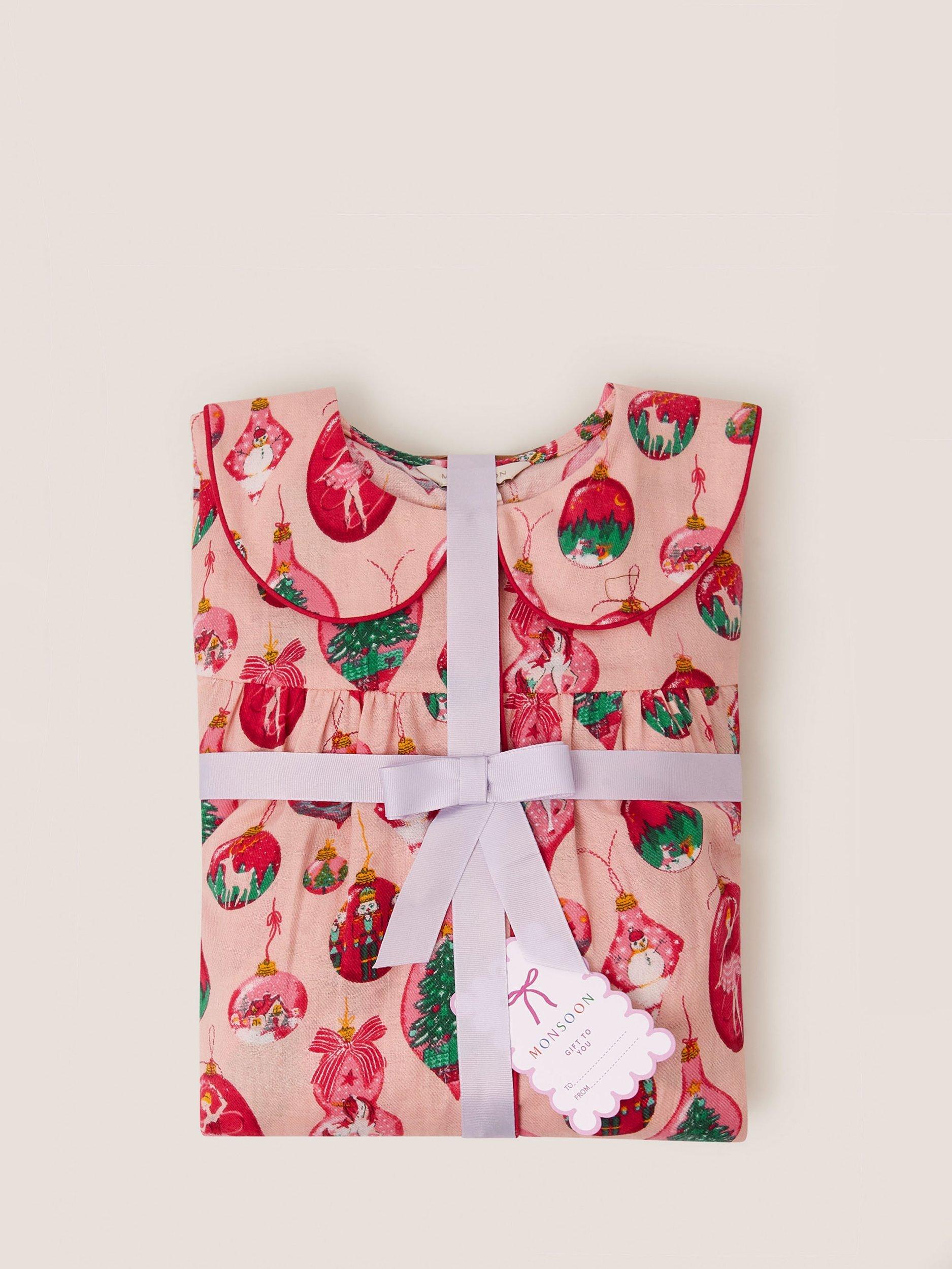 Product image 5 of 5, which shows Monsoon Kids' Christmas Bauble Pyjama Set, Pink, 3-4 years