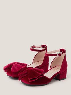 Monsoon Kids' Velvet Block Heel Shoes, Red - view 2, Red