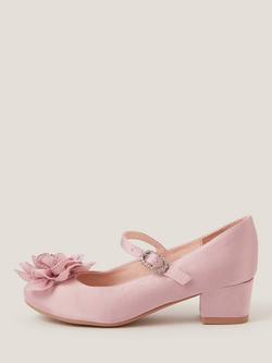 Monsoon Kids' Flower Diamante Block Heel Shoes, Pink, Pink