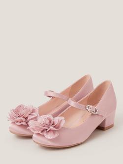 Monsoon Kids' Flower Diamante Block Heel Shoes, Pink - view 2, Pink