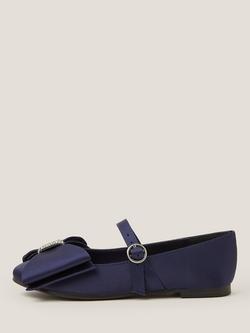 Monsoon Kids' Satin Bow Ballerina Shoes, Navy