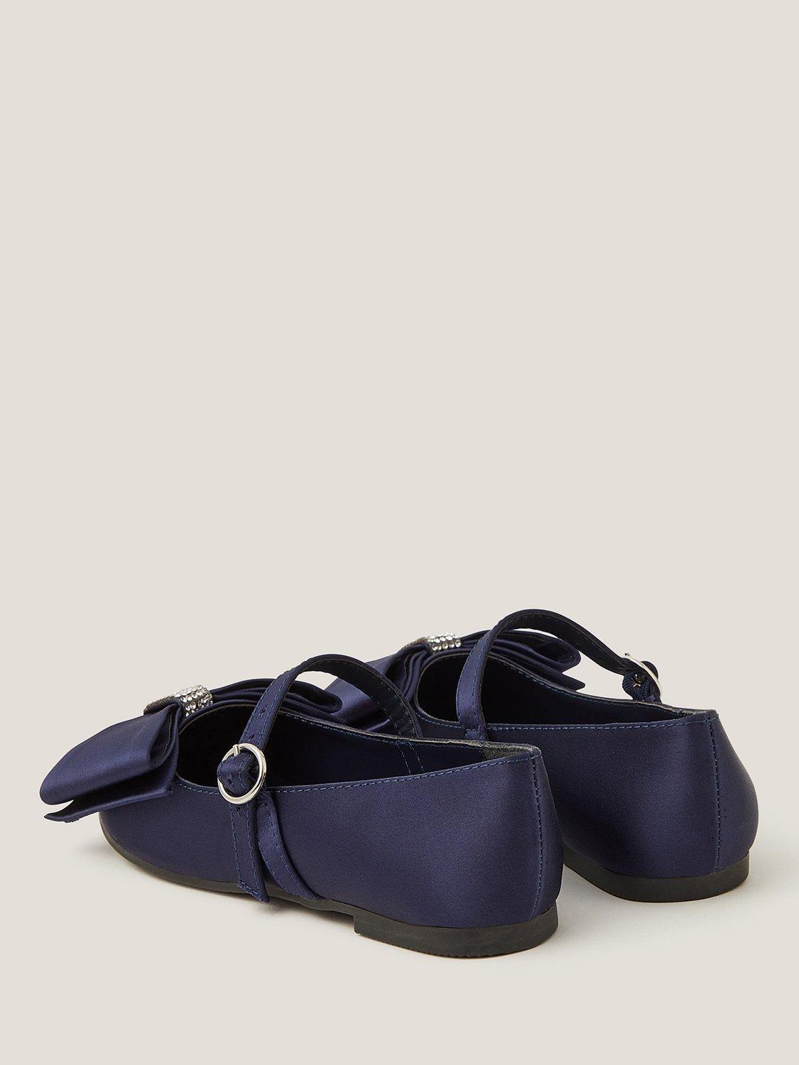 Product image 3 of 3, which shows Monsoon Kids' Satin Bow Ballerina Shoes, Navy, 7 Jnr