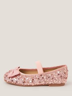 Monsoon Kids' Sequin Bow Ballerina Flats, Pink, Pink