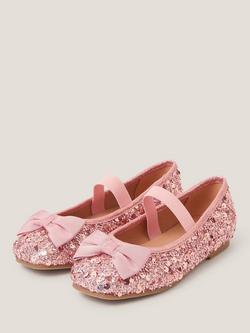Monsoon Kids' Sequin Bow Ballerina Flats, Pink - view 2, Pink