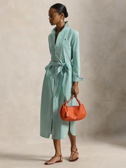 Polo Ralph Lauren Belted Stripe Cotton Midi Shirt Dress, Green/White, Green White