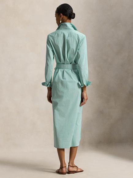 Polo Ralph Lauren Belted Stripe Cotton Midi Shirt Dress, Green/White - view 2, Green White
