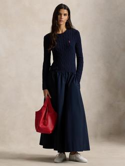 Polo Ralph Lauren Cable Knit Bodice Dress, Hunter Navy, Hunter Navy