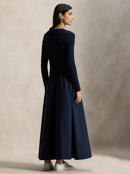 Polo Ralph Lauren Cable Knit Bodice Dress, Hunter Navy - view 2, Hunter Navy