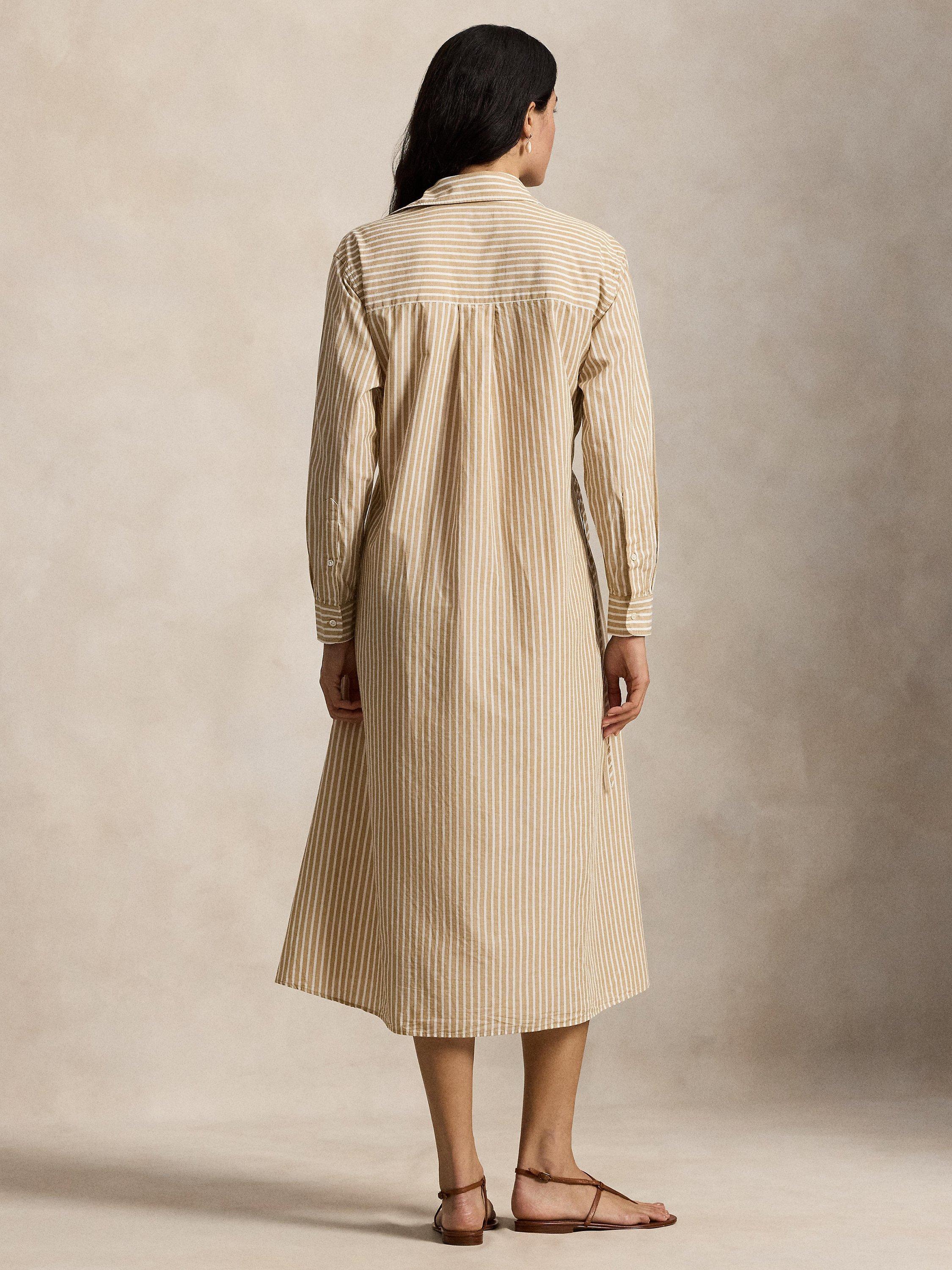 ワンピース French Sleeve Polo Long Dress stripe S Polo Ralph Lauren Striped Woven Cotton Linen Blend Midi Shirt