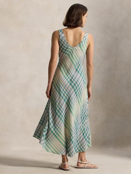 Polo Ralph Lauren Plaid Check Panelled Sleeveless Dress, Blue Mauve Plaid - view 2, Blue Mauve Plaid