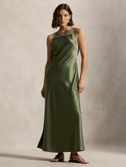 Polo Ralph Lauren Sheer Panel Satin Maxi Dress, Mountain Green, Mountain Green