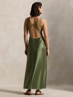 Polo Ralph Lauren Sheer Panel Satin Maxi Dress, Mountain Green - view 2, Mountain Green