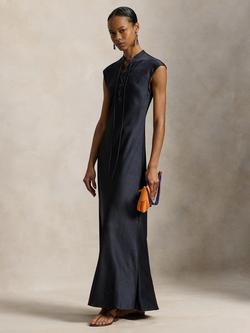Polo Ralph Lauren Lace Up Satin Maxi Dress, Atlantic, Atlantic