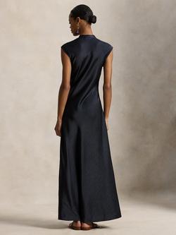Polo Ralph Lauren Lace Up Satin Maxi Dress, Atlantic - view 2, Atlantic