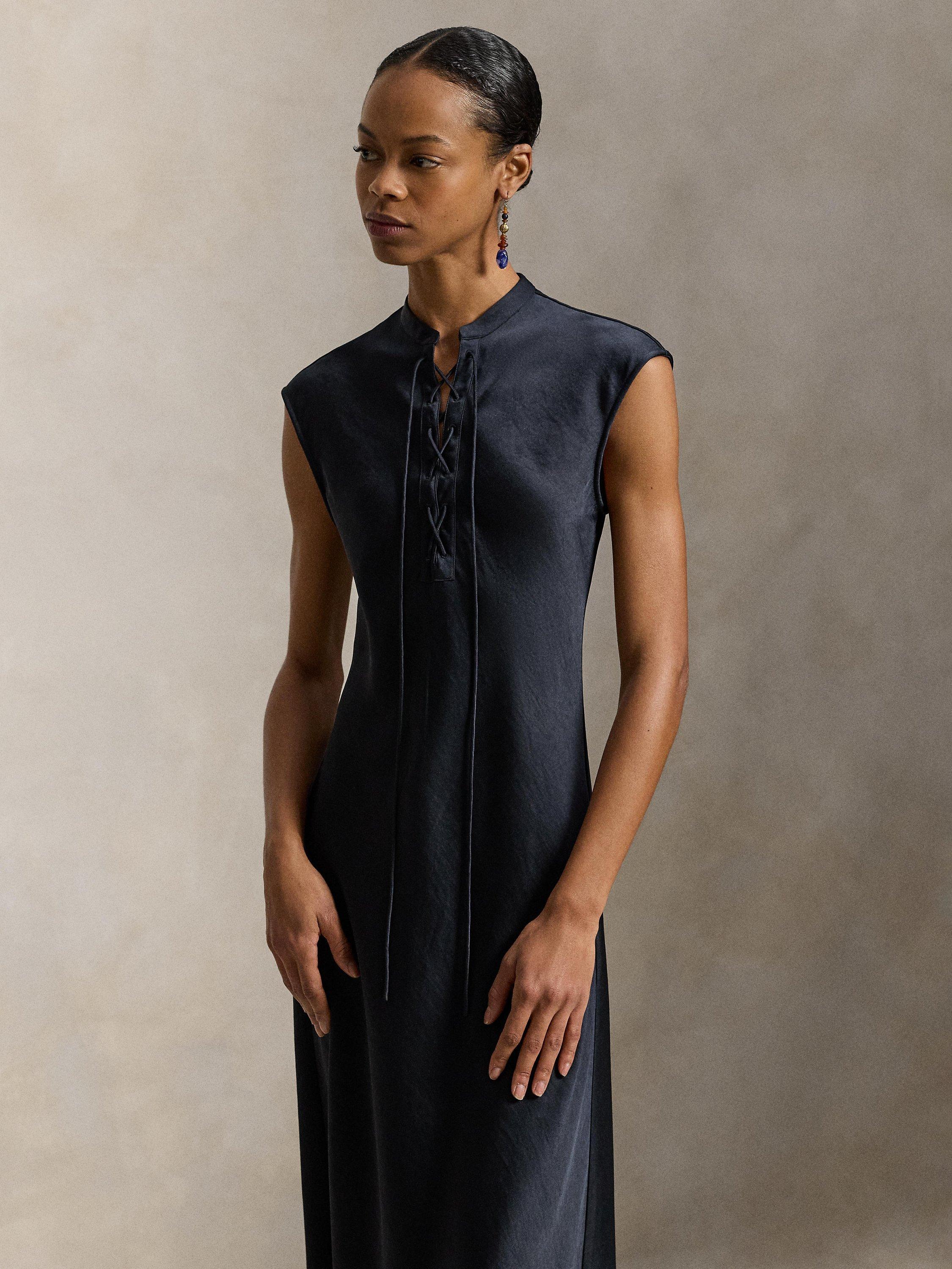 Polo Ralph Lauren Lace Up Satin Maxi Dress, Atlantic