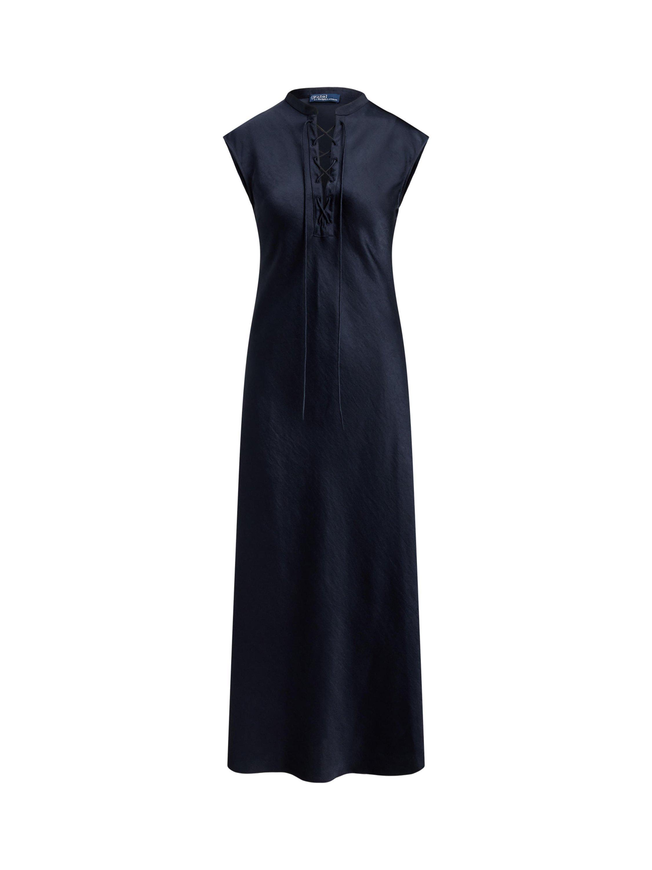 Polo Ralph Lauren Lace Up Satin Maxi Dress, Atlantic