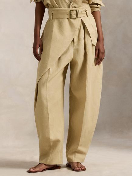 Polo Ralph Lauren Wrap Overlay Pure Linen Trousers, Dune Tan, Dune Tan