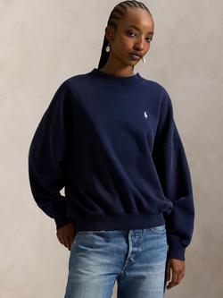 Polo Ralph Lauren Oversized Back Logo Crew Neck Fleece Sweatshirt, Newport Navy, Newport Navy