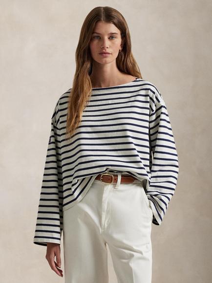 Polo Ralph Lauren Marnier Stripe Top, Navy/White, Navy/White