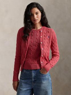 Polo Ralph Lauren Crew Neck Cable Knit Cardigan, Nantucket Red, Nantucket Red