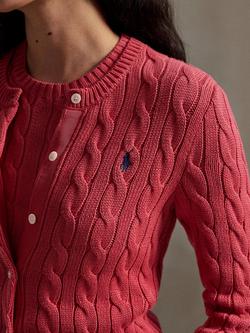 Polo Ralph Lauren Crew Neck Cable Knit Cardigan, Nantucket Red - view 2, Nantucket Red