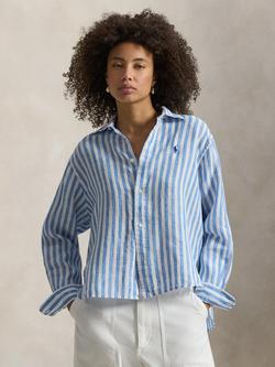 Polo Ralph Lauren Striped Linen Shirt, White/Blue/Multi, White Blue Multi