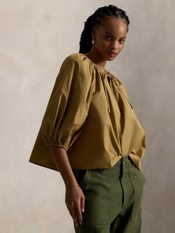 Polo Ralph Lauren Tie Neck Oversized Top, Brown, Brown