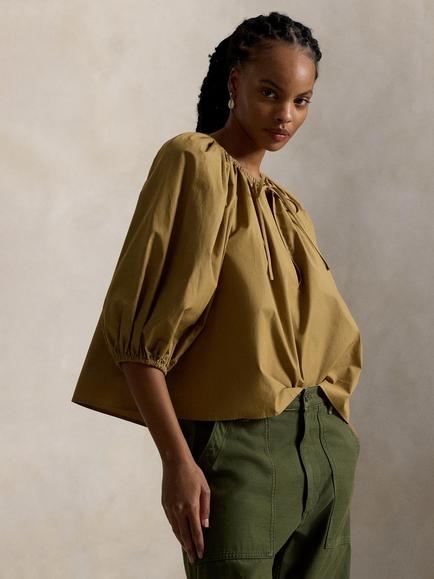 Polo Ralph Lauren Tie Neck Oversized Top, Brown, Brown