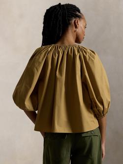Polo Ralph Lauren Tie Neck Oversized Top, Brown - view 2, Brown