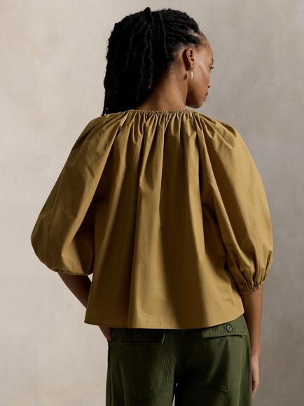 Polo Ralph Lauren Tie Neck Oversized Top, Brown - view 2, Brown