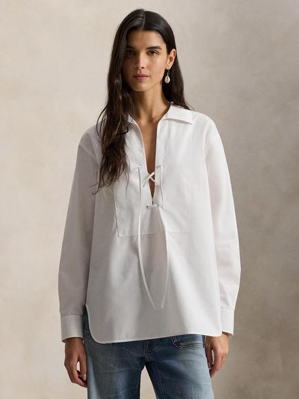 Polo Ralph Lauren Lace Front Bib Shirt, White, White