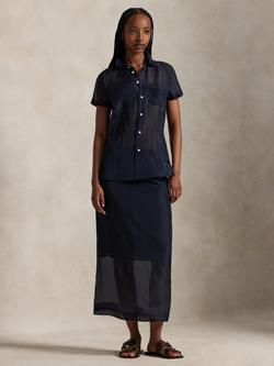 Polo Ralph Lauren Woven Sheer Midi Pencil Skirt, Navy