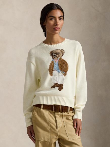 Polo Ralph Lauren Polo Bear Cotton Crew Neck Sweater, Parchment Cream