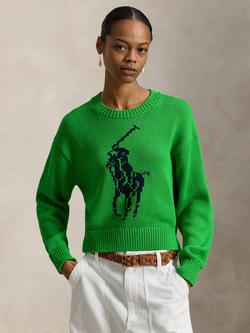 Polo Ralph Lauren Logo Intarsia Knit Jumper, Palm Green, Palm Green