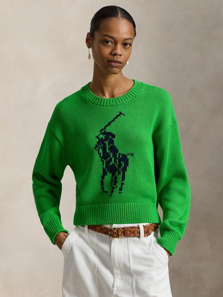 Polo Ralph Lauren Logo Intarsia Knit Jumper, Palm Green, Palm Green